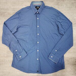 Buttercloth Blue Polka Dot Stretch Cotton Flip Cuff Long Sleeve Shirt Men's XL